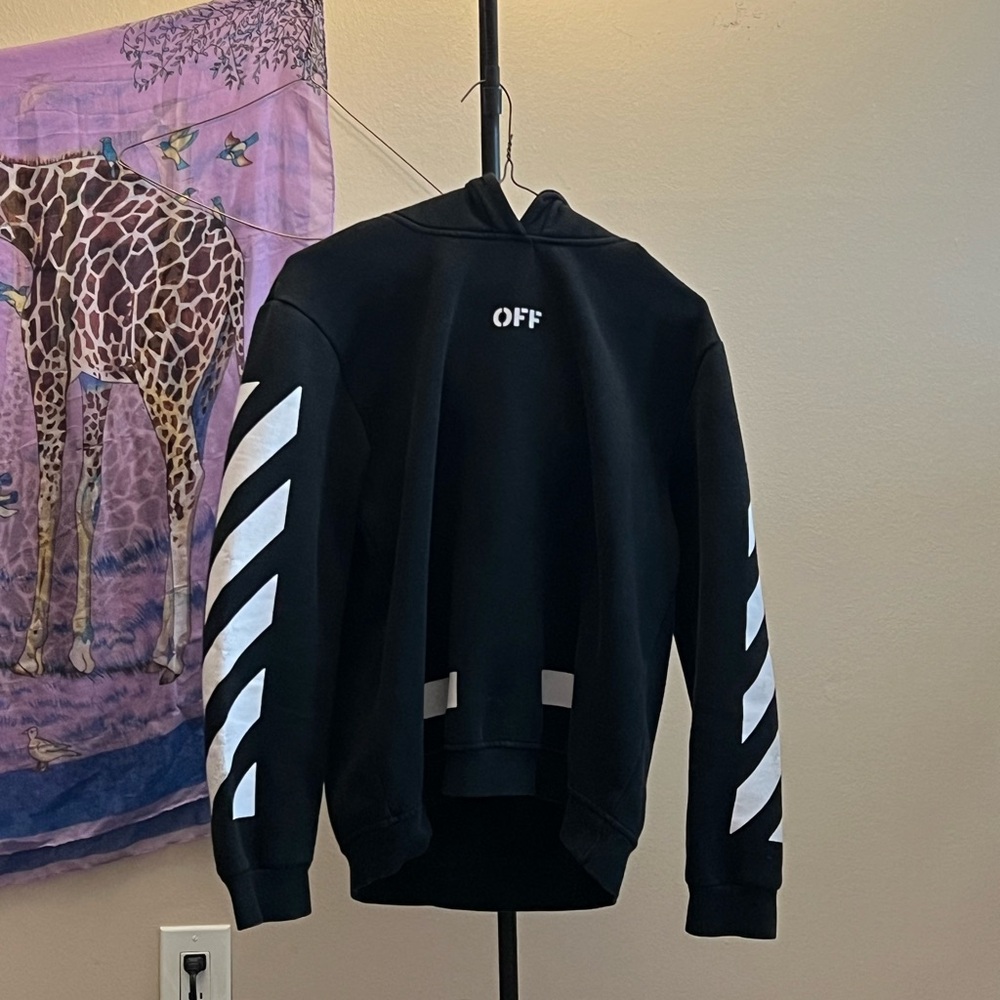 Off-White Black Zip-Up Sweater with White Stripes